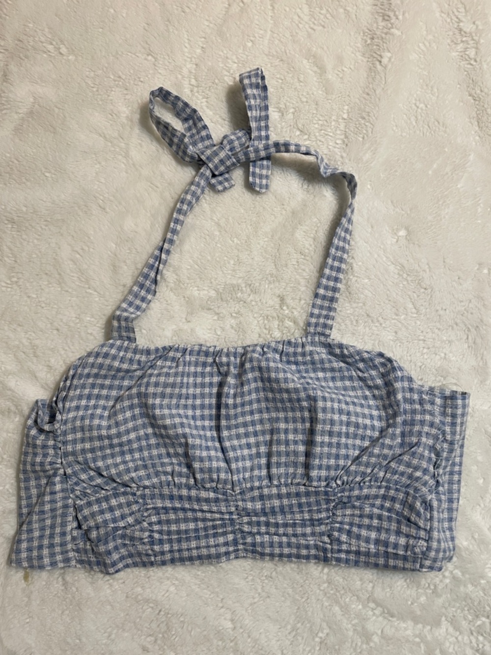 🎉LAST CHANCE 🎉Altar'd State Light Blue Gingham Tie Crop Top